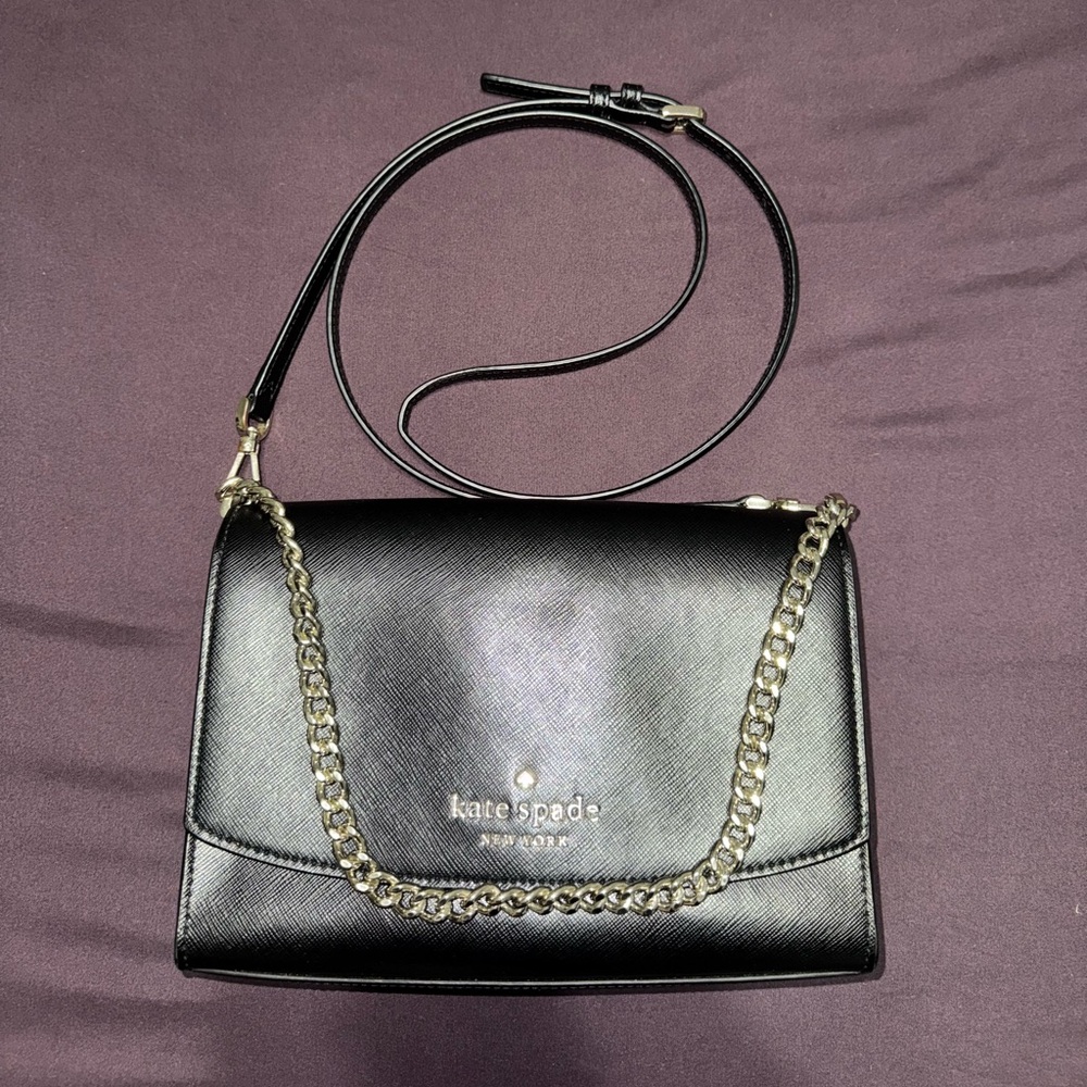 Black Kate spade crossbody with gold chain